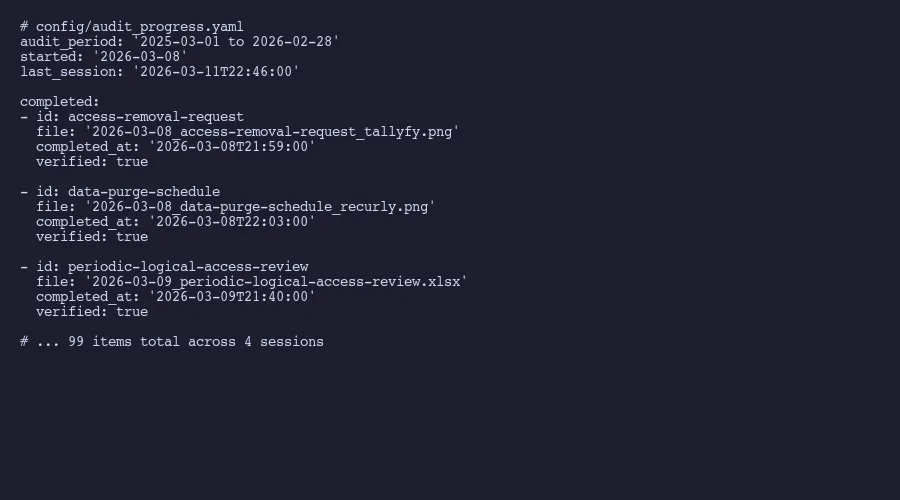 Four collection sessions tracked in audit progress