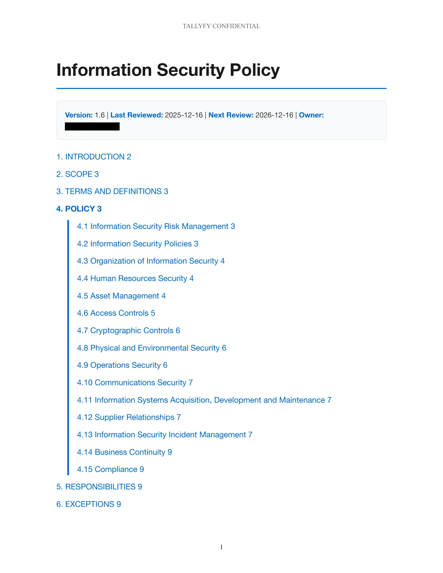 Real policy PDF with CONFIDENTIAL header and structured formatting