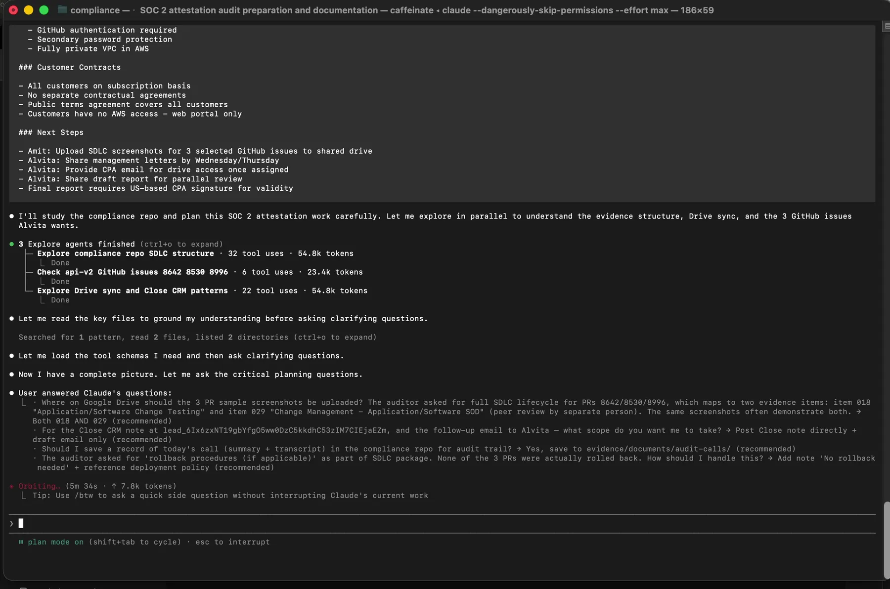 Claude Code plan mode showing three Explore agents running in parallel to understand the ask