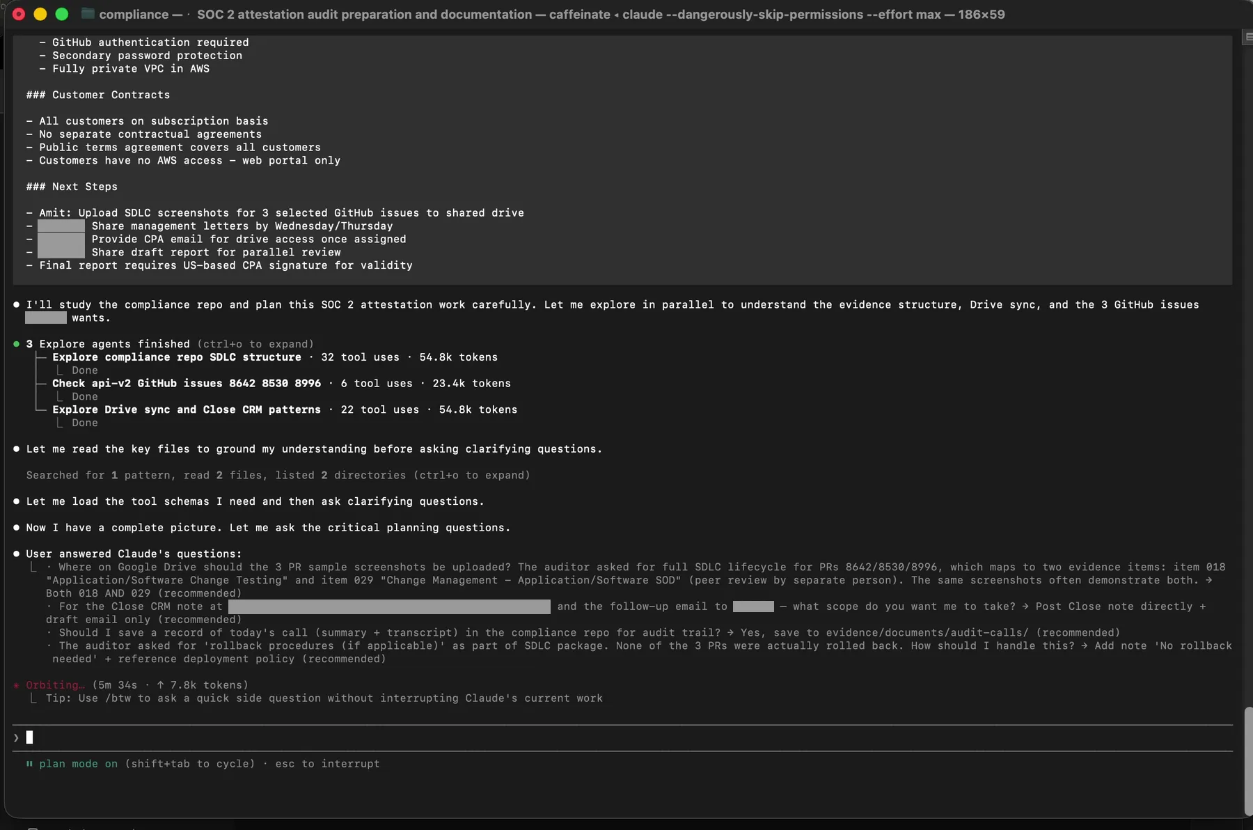 Claude Code plan mode showing three Explore agents running in parallel to understand the ask