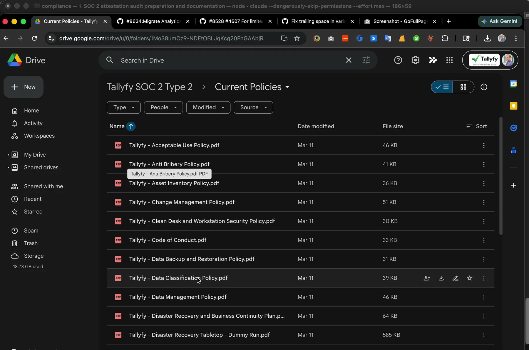 Current Policies folder on Google Drive with all 31 policies as dated PDFs