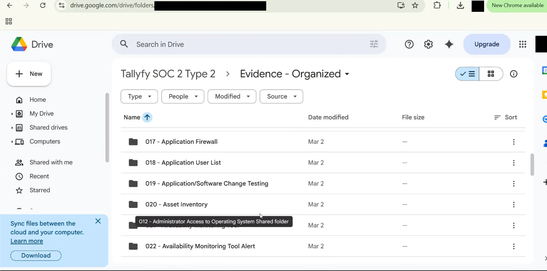 Evidence - Organized folder showing the target item 019 Application Software Change Testing