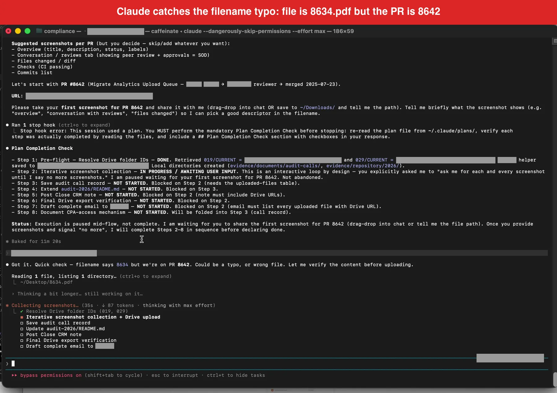 Claude caught a filename typo by visually inspecting PDF content before upload