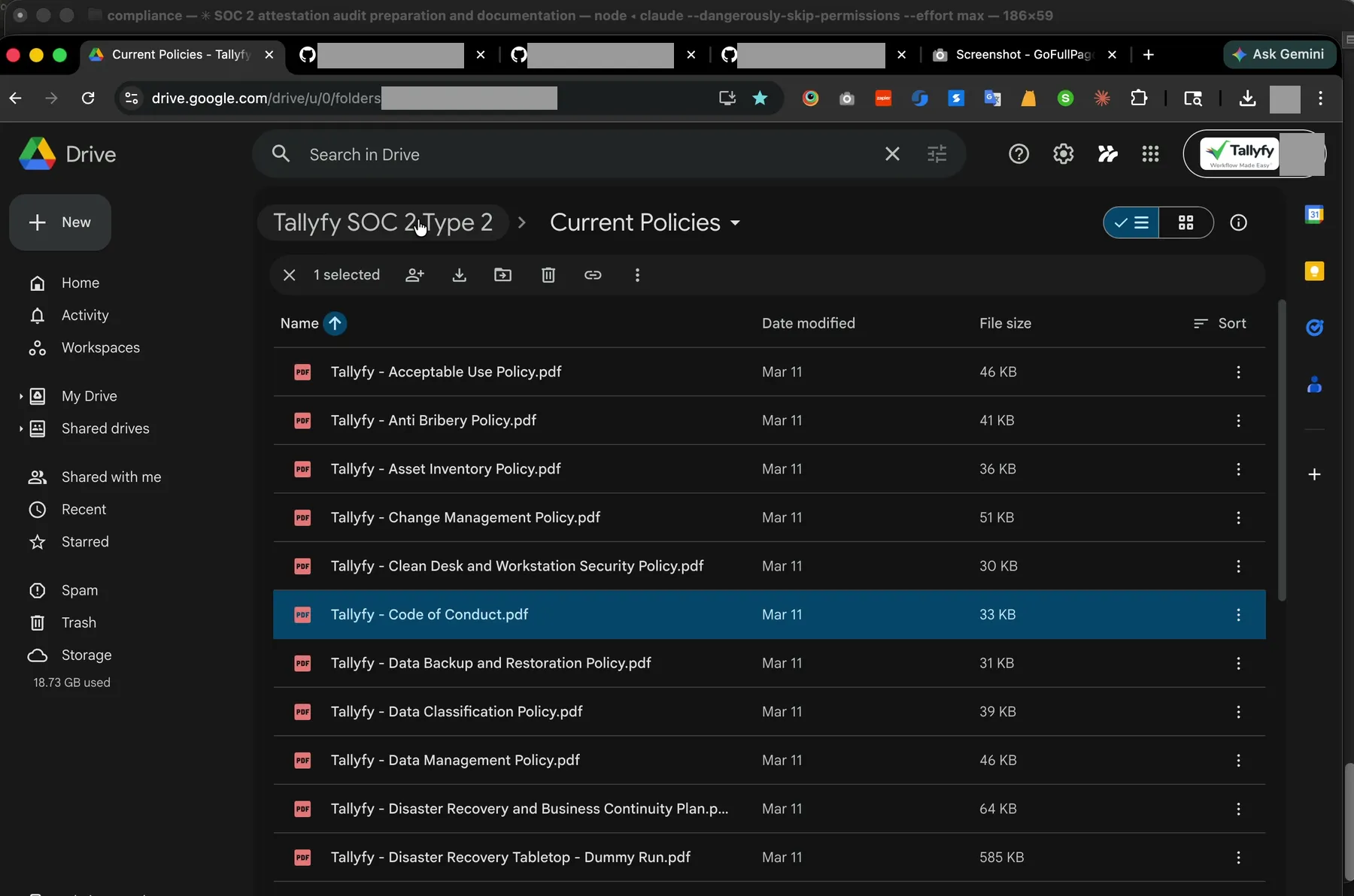 Close-up of policy PDF files showing consistent naming and revision dates