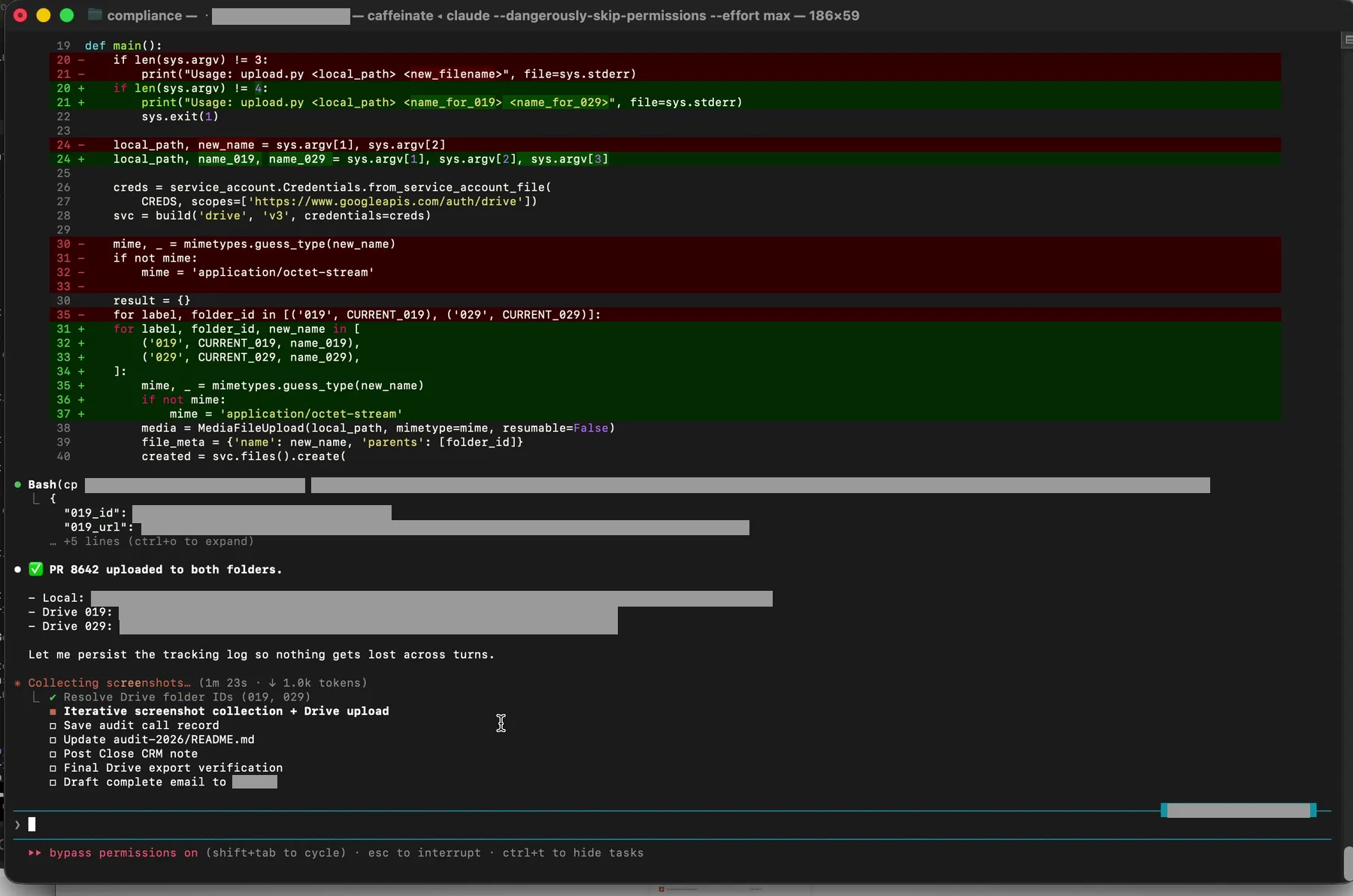 PR 8642 successfully uploaded, Drive URLs and file IDs returned and logged